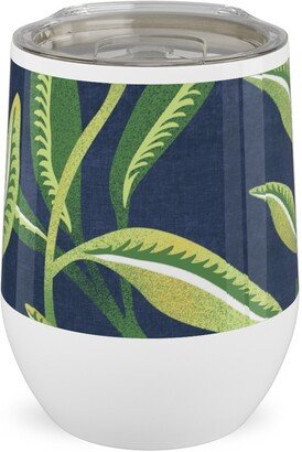 Travel Mugs: Green Leafy Vines - Blue And Green Stainless Steel Travel Tumbler, 12Oz, Green