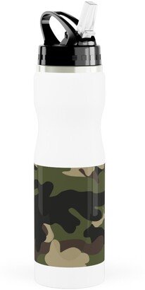 Photo Water Bottles: Ducks, Trucks, And Eight Point Bucks - Camo Stainless Steel Water Bottle With Straw, 25Oz, With Straw, Green