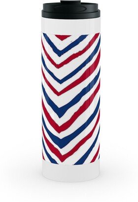 Travel Mugs: Patriots Chevron Zig Zag - Navy, Red Stainless Mug, White, 16Oz, Multicolor