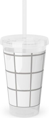 Travel Mugs: Window Pane Acrylic Tumbler With Straw, 16Oz, Gray