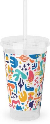 Travel Mugs: Organic Abstract Design - Multi Acrylic Tumbler With Straw, 16Oz, Multicolor