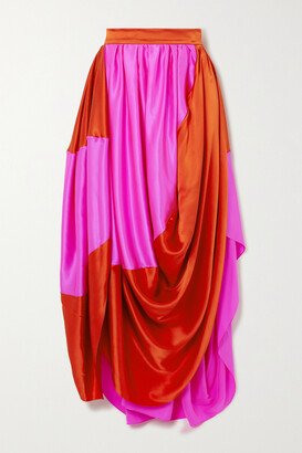 Kobi Asymmetric Draped Pleated Two-tone Silk-satin Maxi Skirt - Orange