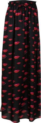 Lip-Print Maxi Skirt