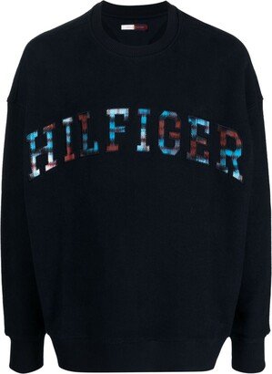 Tartan-Print Logo-Embroidered Jumper