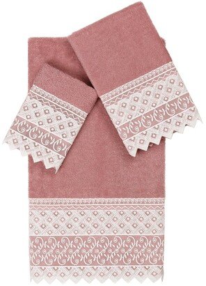 100% Turkish Cotton Aiden 3Pc White Lace Embellished Towel Set-AC
