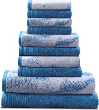 Quick-Drying Solid And Marble Effect 10Pc Cotton Towel Set-AA