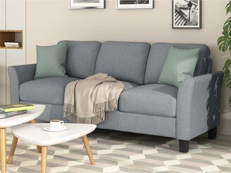 TOSWIN 3-seat Linen Fabric Upholstered Sofa Sets Living Room Furniture Track Arms Couches Hardwood Frame Sofa with Plastic Leg-AA