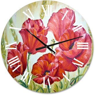 Designart 'Blossoming Poppies In The Morning III' Traditional wall clock