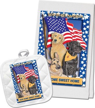 Dogs Patriots Kitchen Dish Towel & Pot Holder Gift Set