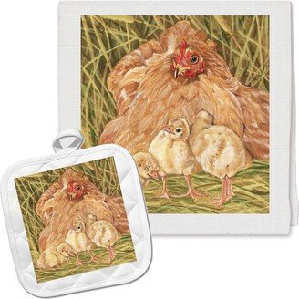 Chicken Buff Orpington Kitchen Dish Towel & Pot Holder Gift Set