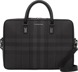 Leather-Trim Check Briefcase