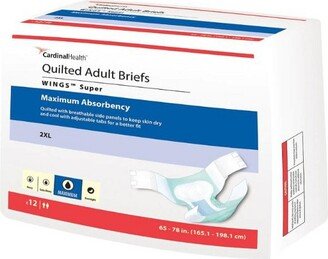 Cardinal Health Wings Quilted Adult Briefs, Super with BreatheEasy Technology, XX-Large, Bag of 12