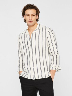 Camp Collar Striped Linen Blend Shirt