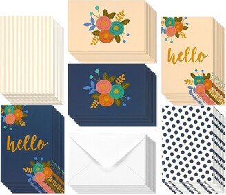 Best Paper Greetings 48 Pack Hello Notecards and Envelopes Set, Just Because Greeting Cards, Blank Inside, 6 Designs, 4x6 In