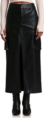 Faux Leather Cargo Maxi Skirt