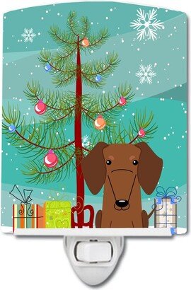 Merry Christmas Tree Dachshund Red Brown Ceramic Night Light