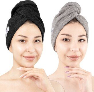 100% Cotton Hair Drying Towels for Women, 2 Pack Head Towel Cap, Cotton Hair Turban Towel Wrap, Black-Rockridge