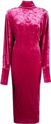 Crushed Velvet High-Neck Midi Dress