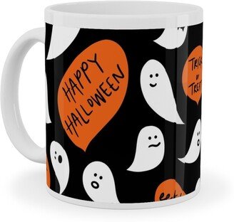 Mugs: Halloween Ghosts Happy Halloween Ceramic Mug, White, 11Oz, Black