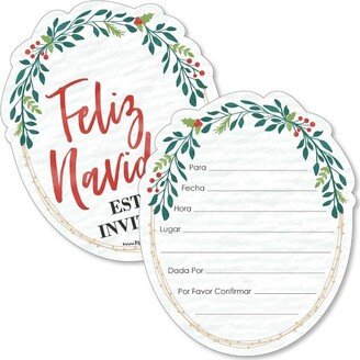 Big Dot of Happiness Feliz Navidad - Shaped Fill-in Invitations - Holiday and Spanish Christmas Party Invitation Cards with Envelopes - Set of 12