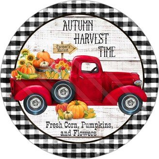 Fall Harvest Sign - Red Truck Autumn Wreath Metal