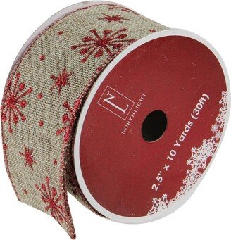 Northlight Red and Beige Snowflake Wired Christmas Craft Ribbon 2.5