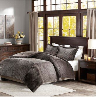 Gracie Mills 3-pc Parker Corduroy Plush Comforter Mini Set, Grey - California King