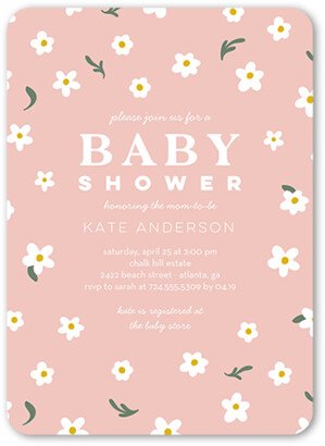 Baby Shower Invitations: Distinguished Daisy Baby Shower Invitation, Pink, 5X7, Matte, Signature Smooth Cardstock, Rounded