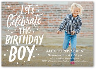 Boy Birthday Invitations: Celebrate Birthday Boy Birthday Invitation, White, 5X7, Standard Smooth Cardstock, Square