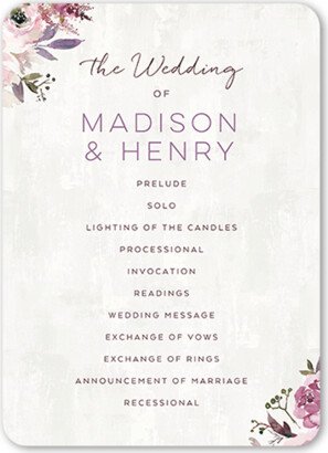 Wedding Program Cards: Painted Promise Wedding Program, Purple, 5X7 Flat Program, Pearl Shimmer Cardstock, Rounded