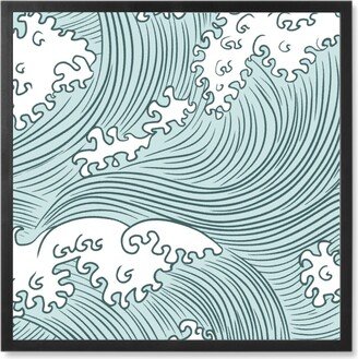 Photo Tiles: Japanese Waves Photo Tile, Black, Framed, 8X8, Blue