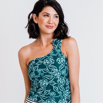 Calypsa Layla Crop Swim Top - Dark Jade Blooms - Large