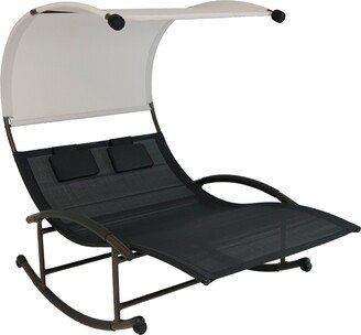 Sunnydaze Decor Sunnydaze Double Chaise Rocking Lounge with Canopy and Headrest Pillows - Black