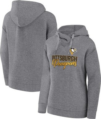 Women's Branded Heather Gray Pittsburgh Penguins Script Favorite Pullover Hoodie