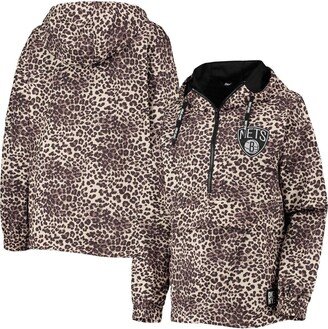 Women's Sport Leopard Brooklyn Nets Gabriella Windbreaker Half-Zip Hoodie