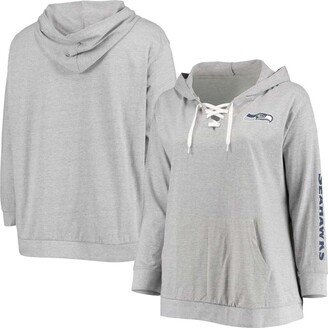 Women's Plus Size Heathered Gray Seattle Seahawks Lace-Up Pullover Hoodie