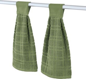 Collections Etc Hanging Tufted Design Kitchen Towels - Set of 2 - Touch Tab Top Closure - Hangs on Appliances, Drawer Handles - Machine Wash, Cotton - 18