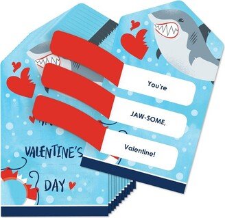 Big Dot of Happiness Shark Zone - Jawsome Shark Cards for Kids - Happy Valentine's Day Pull Tabs - Set of 12