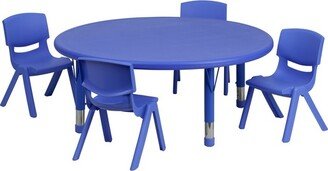 45'' Round Blue Plastic Height Adjustable Activity Table Set with 4 Chairs