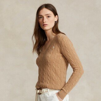 Cable-Knit Wool-Cashmere V-Neck Sweater-AB