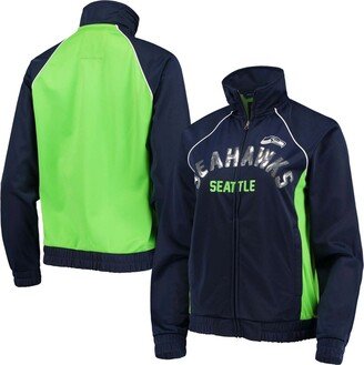 G-iii 4her By Carl Banks Women's College Navy and Neon Green Seattle Seahawks Backfield Raglan Full-Zip Track Jacket - College Navy, Neon Green