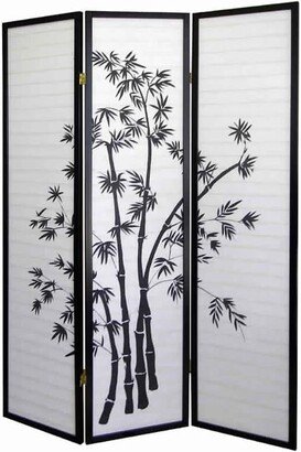 Wood and Paper 3 Panel Room Divider with Bamboo Print - 70 H x 1 W x 50 L Inches