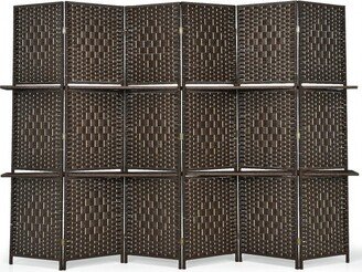 6 Panel Folding Weave Fiber Room Divider with 2 Display Shelves - 95