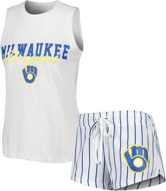 Women's Concepts Sport White Milwaukee Brewers Reel Pinstripe Tank Top and Shorts Sleep Set
