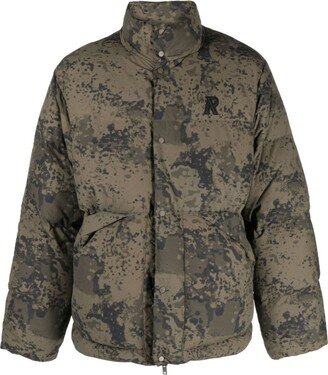 Logo-Embroidered Camouflage Puffer Jacket