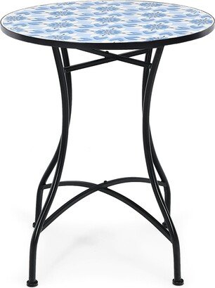 28.5'' Patio Round Mosaic Bistro Table Plant Stand Blue Flower Pattern