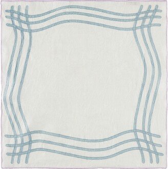 Misette Blue Grid Embroidered Linen Napkin Set