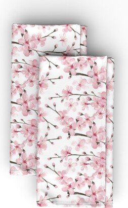 Cloth Napkins: Cherry Blossom Floral - Watercolor Cloth Napkin, Longleaf Sateen Grand, Pink