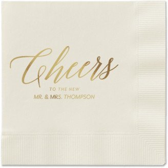 Wedding Napkins: Hearty Clink Napkins, Yellow, Ecru