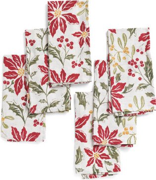 TJMAXX 6Pk Poinsettia Block Print Napkins